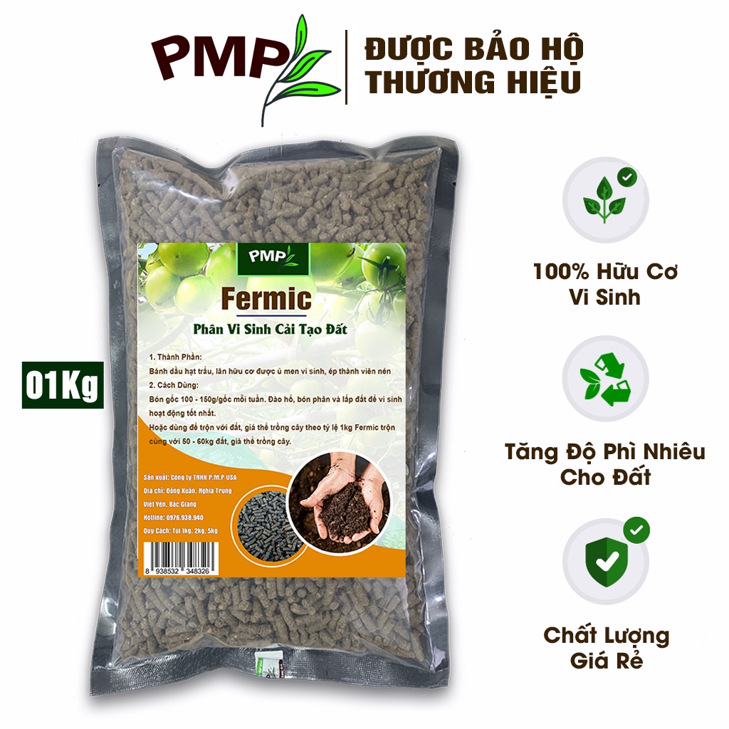 Combo bộ phân bón hữu cơ PMP trồng cà chua bạch tuộc - Phân cải tạo đất Fermic - Super Probio - Soymic V – Đạm Cá - Bã Mía