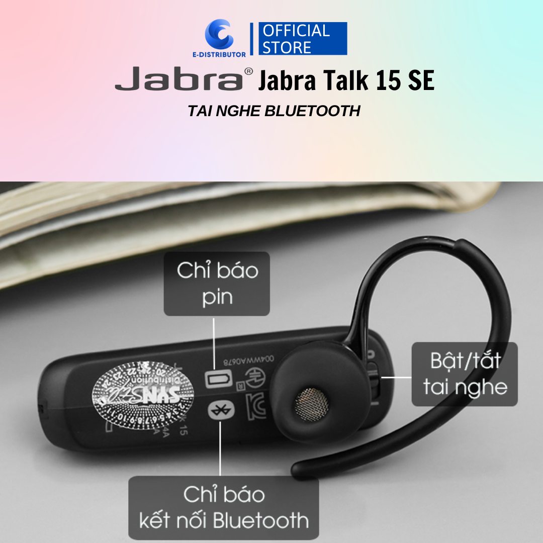 Tai nghe Bluetooth Jabra Talk 15 Xám Đen - Hàng Chính Hãng - Bảo Hành 12 Tháng