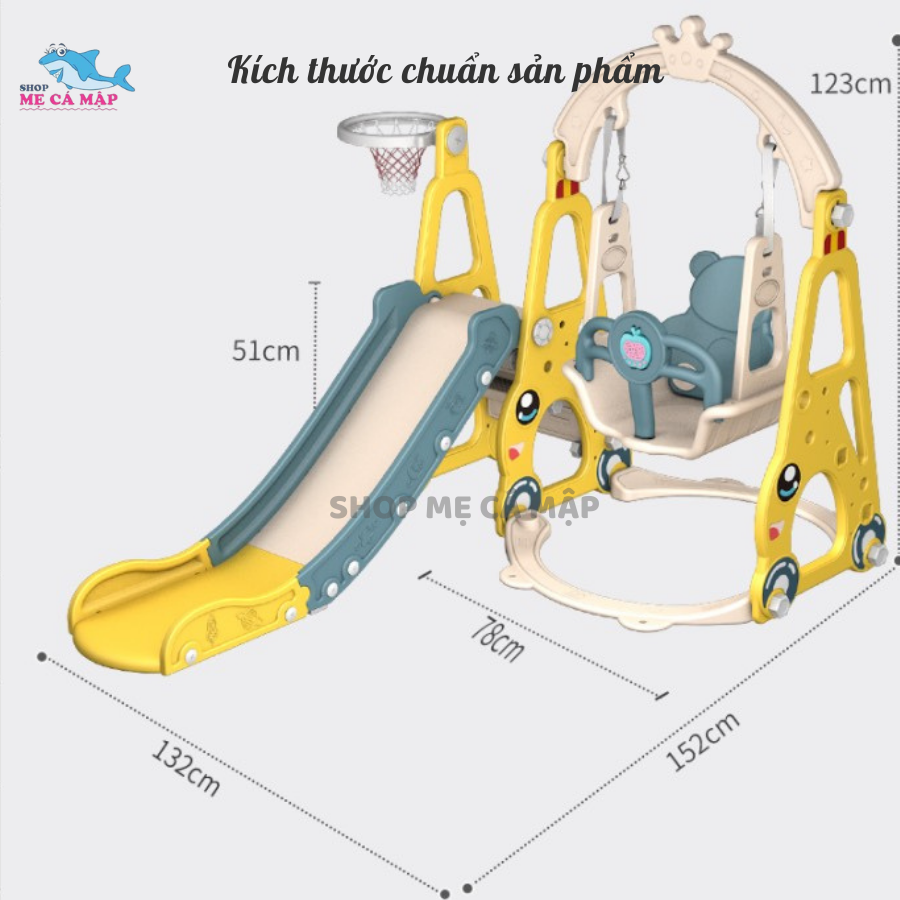 Cầu trượt xích đu Pakey ÔTÔ Cầu trượt cho bé TẰNG KÈM BÓNG RỔ Chịu tải 50kg Hàng Dày Dặn