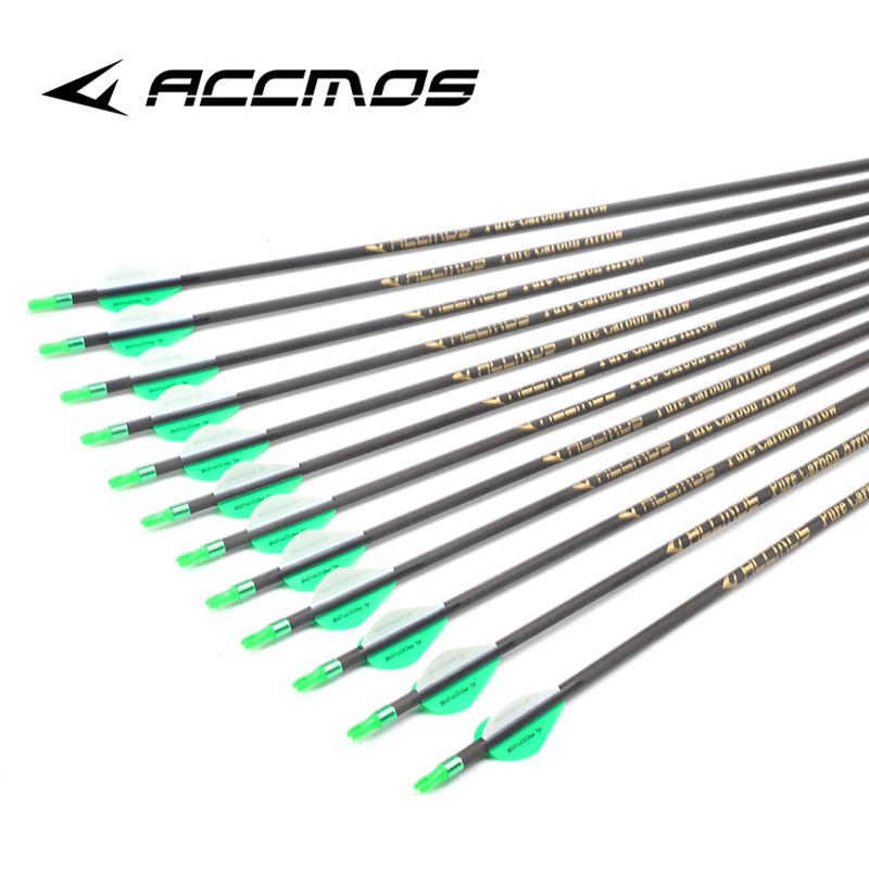 12PCS Mũi mũi bằng carbon nguyên chất 350 400 500 600 700 800 Trục mũi tên săn bắn đường kính bên trong 6,2mm cho Bắn cung Hợp chất/Tái phát Color: sp600 31in 12pc