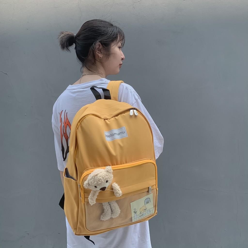 Balo Ulzzang chống nước, Học Sinh Sinh Viên Kèm Gấu Bông Phong Cách Hàn Quốc Cực Dễ Thương, đi học đi chơi !