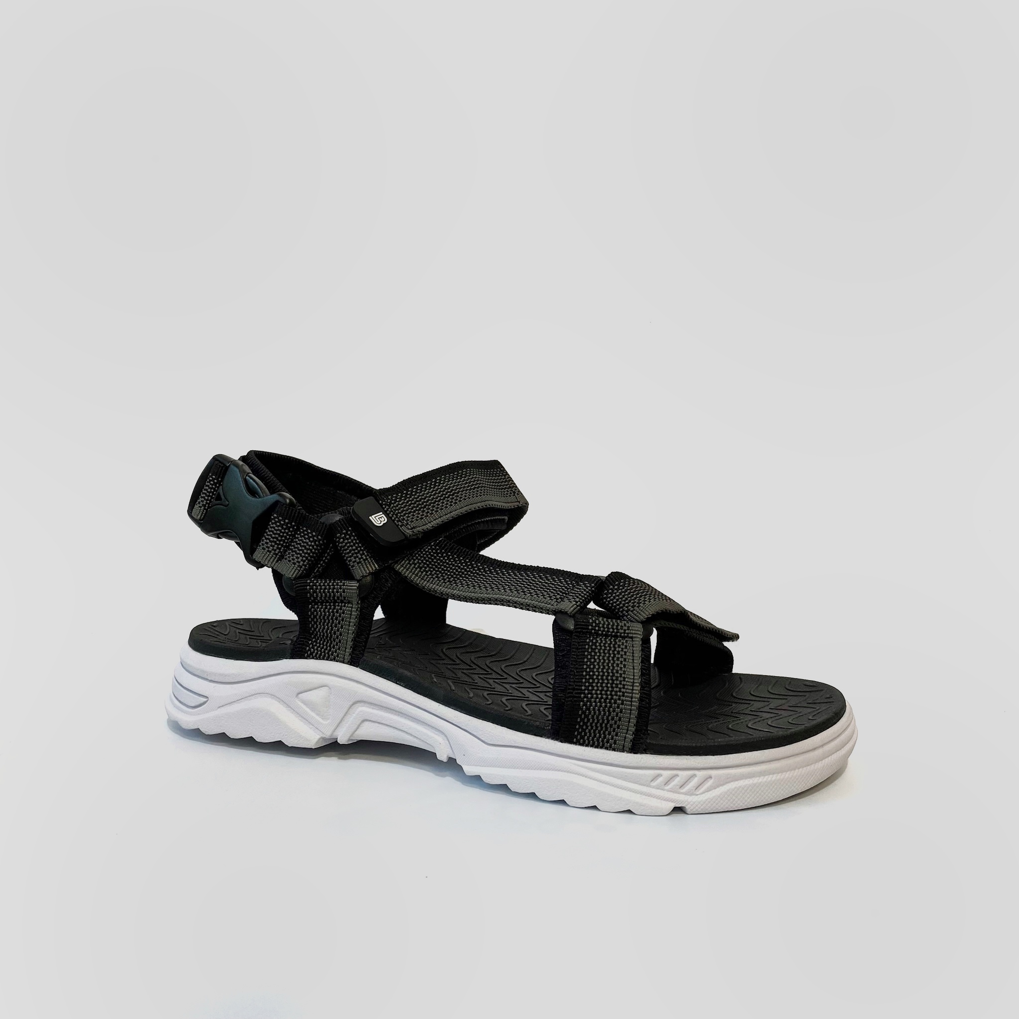 Giày Sandal Nam The Bily Quai Chéo - Đế Trắng Lót Đen Màu Xám Thổ Cẩm BLDTMD01