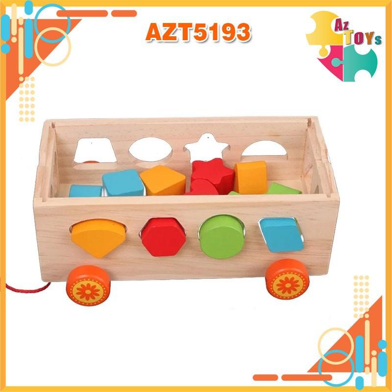 Đồ Chơi Gỗ Xe Kéo Thả Hình Ghép Số 2 Trong 1 Cho Bé – AZT5193