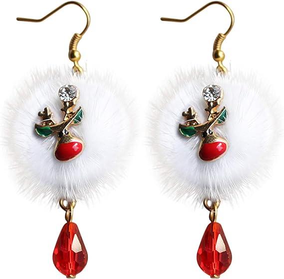 Bông tai Giáng sinh, cô gái dễ thương treo lơ lửng mới ông già Noeler pom mặt dây chuyền quà Giáng sinh cho phụ nữ