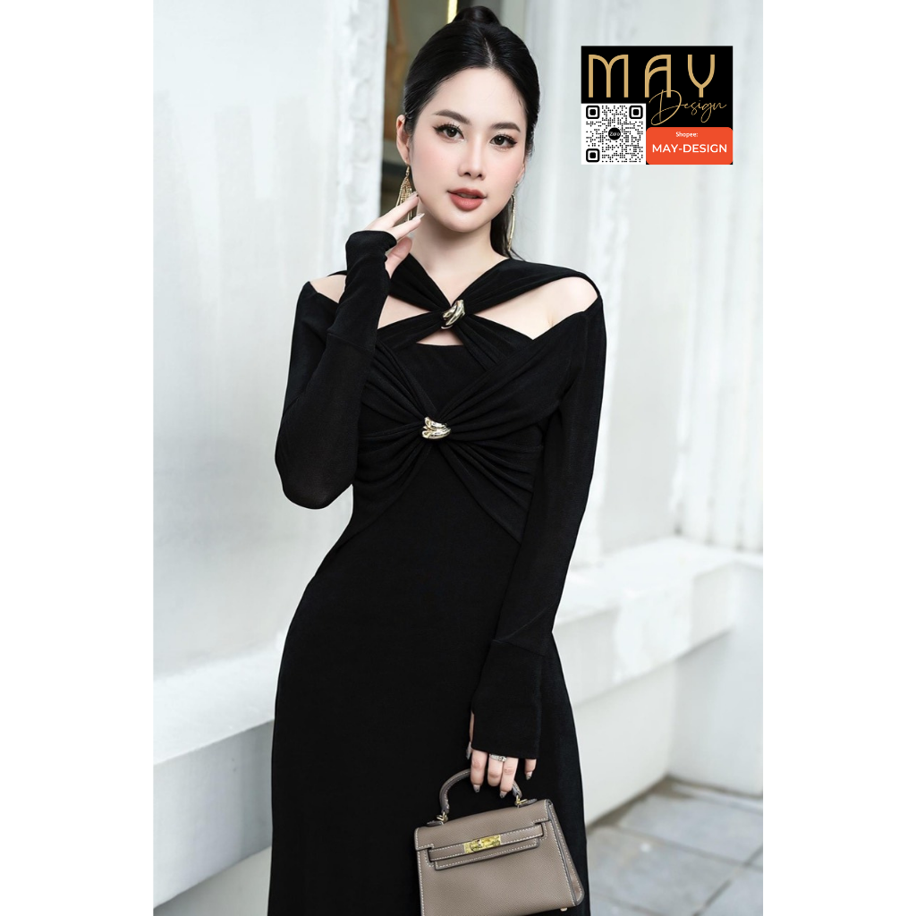 Đầm Thiết Kế Xoắn Ngực MAY I64 Màu Đen Gọn Dáng - Đầm Dự Tiệc Sang Trọng Chuẩn MAY