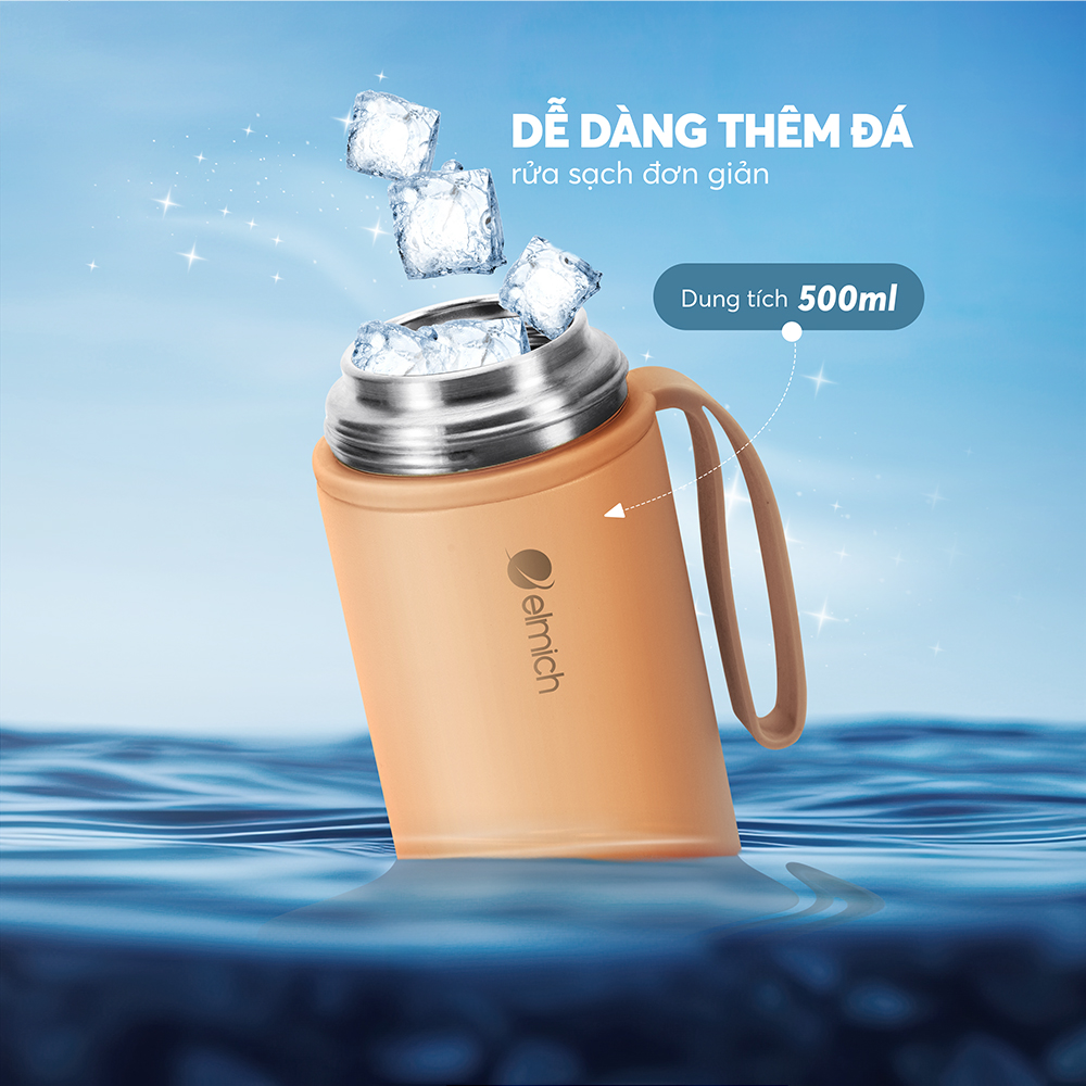 Bình Giữ Nhiệt Inox 316 Elmich Goodluck EL8306 500ml, Hàng Chính Hãng, Nắp Mở 1 Chạm - JoyMall