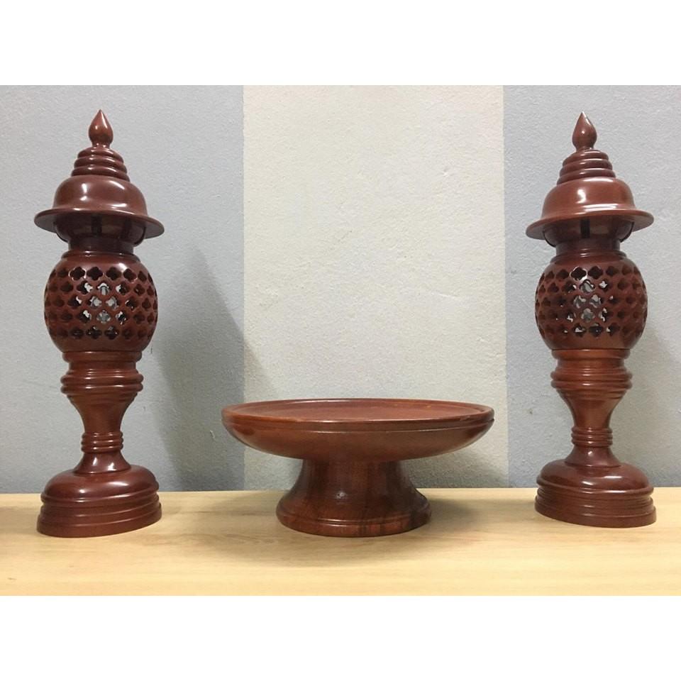 Đèn thờ gỗ xà cừ cao 48 cm
