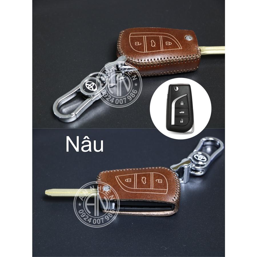 Bao da dành cho móc khoá bọc ốp chìa khóa xe ô tô Toyota Altis chìa gập cắm ổ, da bò, nhiều màu, khâu thủ công To6