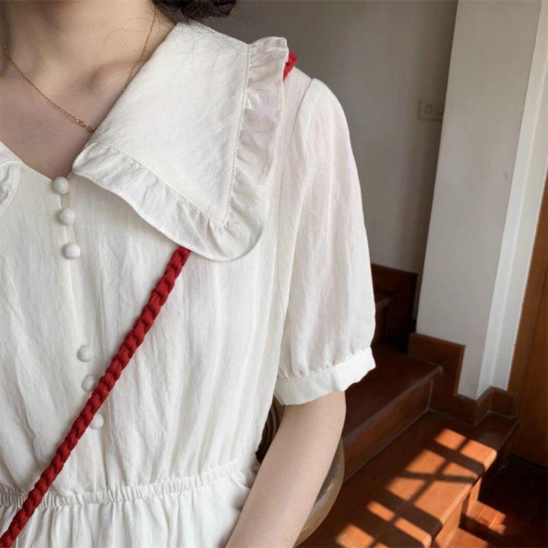 ĐẦM TIỂU THƯ DÁNG MIDI CỔ VIỀN BÈO XIN XẮN