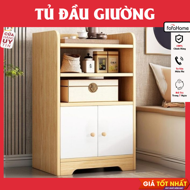 Tủ Gỗ Để Cạnh Giường Ngủ 3 Tầng Có Cánh Cửa, Tủ Để Đồ Đầu Giường Cao 70cm Gỗ MDF Phủ Metamin Cao Cấp