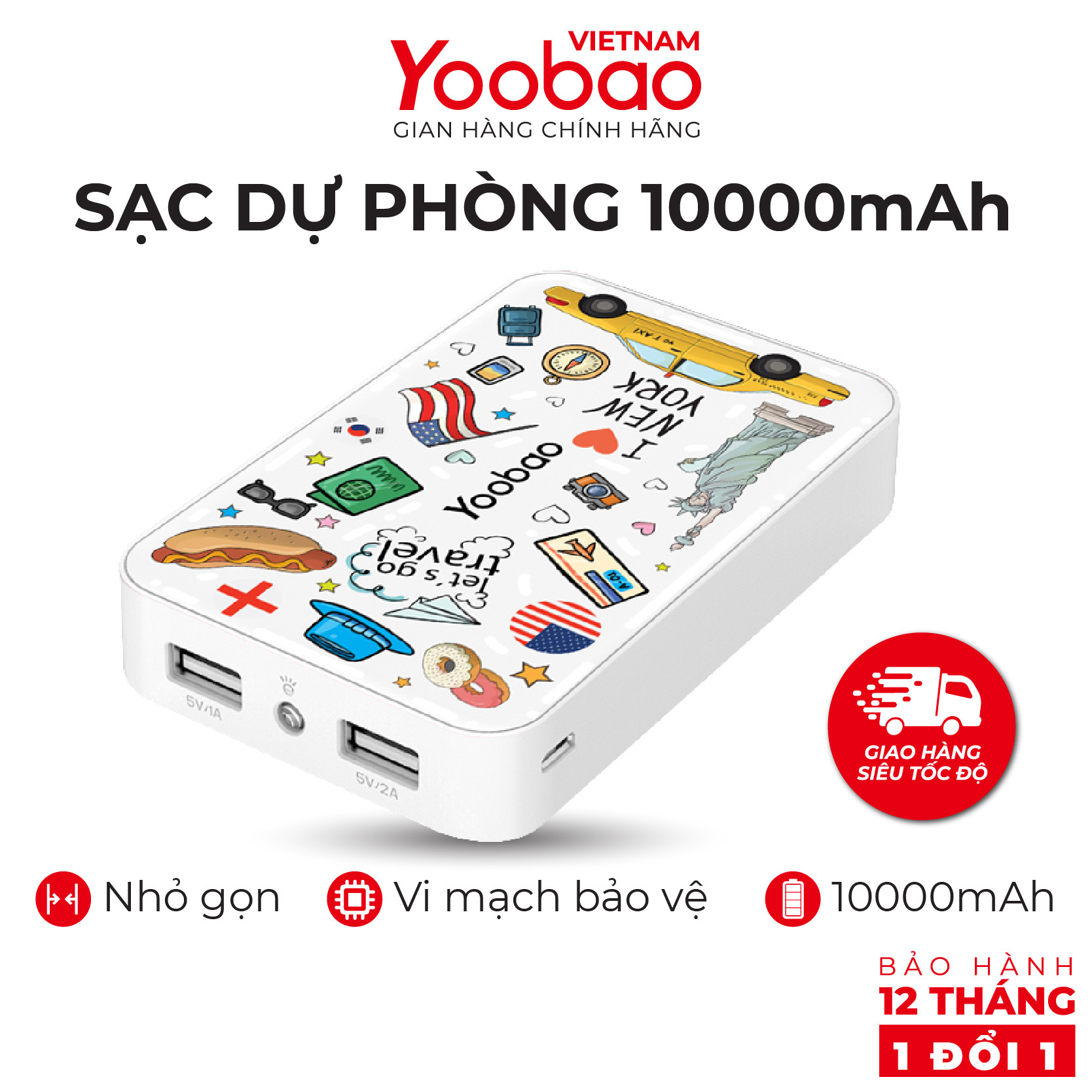 Sạc dự phòng 10000mAh Yoobao M5C Phiên bản I LOVE NEW YORK - Hàng chính hãng