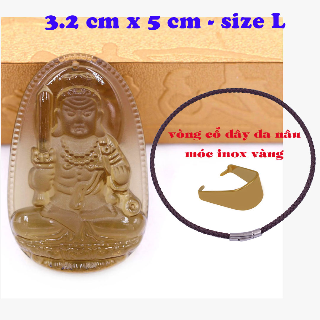 Mặt Phật Bất động minh vương obsidian ( thạch anh khói ) 5 cm kèm vòng cổ dây da đen - mặt dây chuyền size lớn - size L, Mặt Phật bản mệnh
