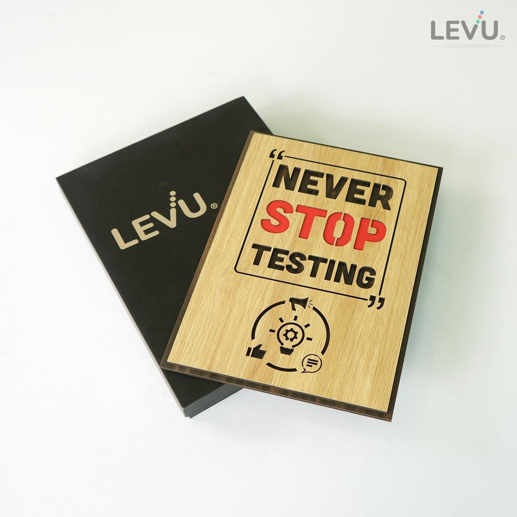 Tranh khẩu hiệu động lực tiếng Anh LEVU EN08 “Never stop testing”