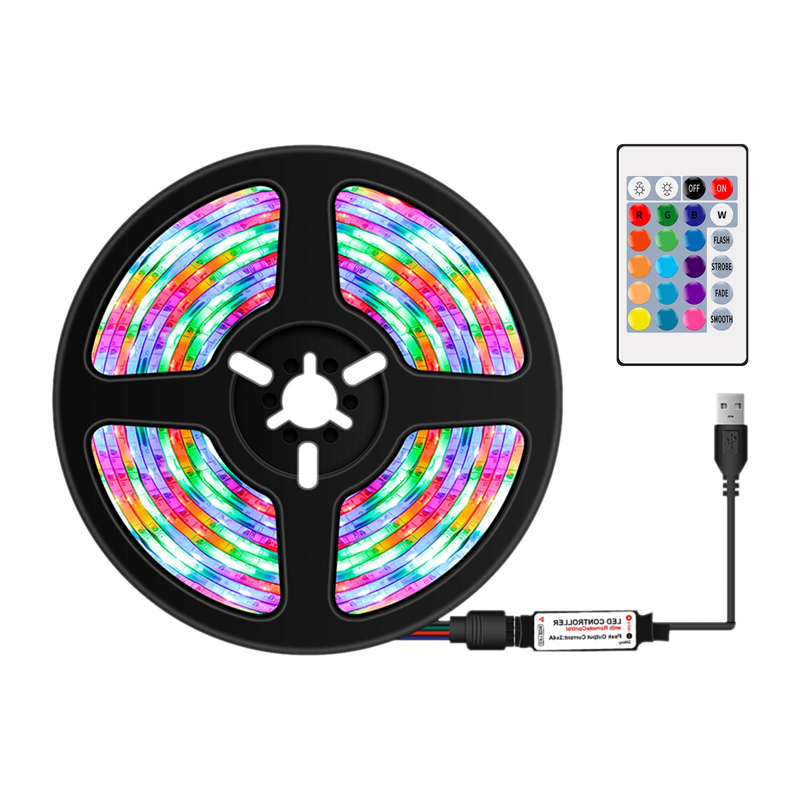 Đèn dải LED RGB với 24Key từ xa có 16 màu linh hoạt, đèn Backlight cổng USB
