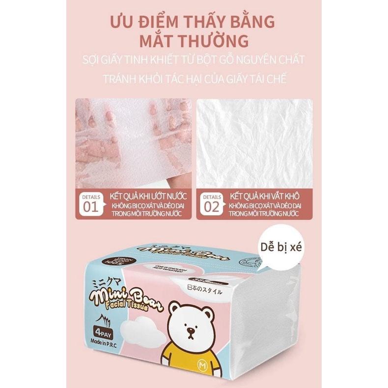 Khăn Giấy Rút Mini Bear Nhật Bản gói 300 tờ x 4 lớp - HTpaper