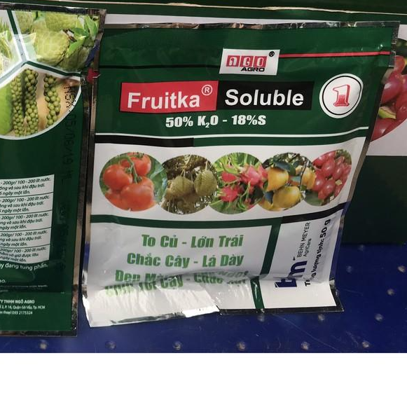 10 gói Kali Trắng - Phân Bón Fruitka 50%Kali - 50g- chống Rụng trái,to củ,lớn trái,ngọt quả