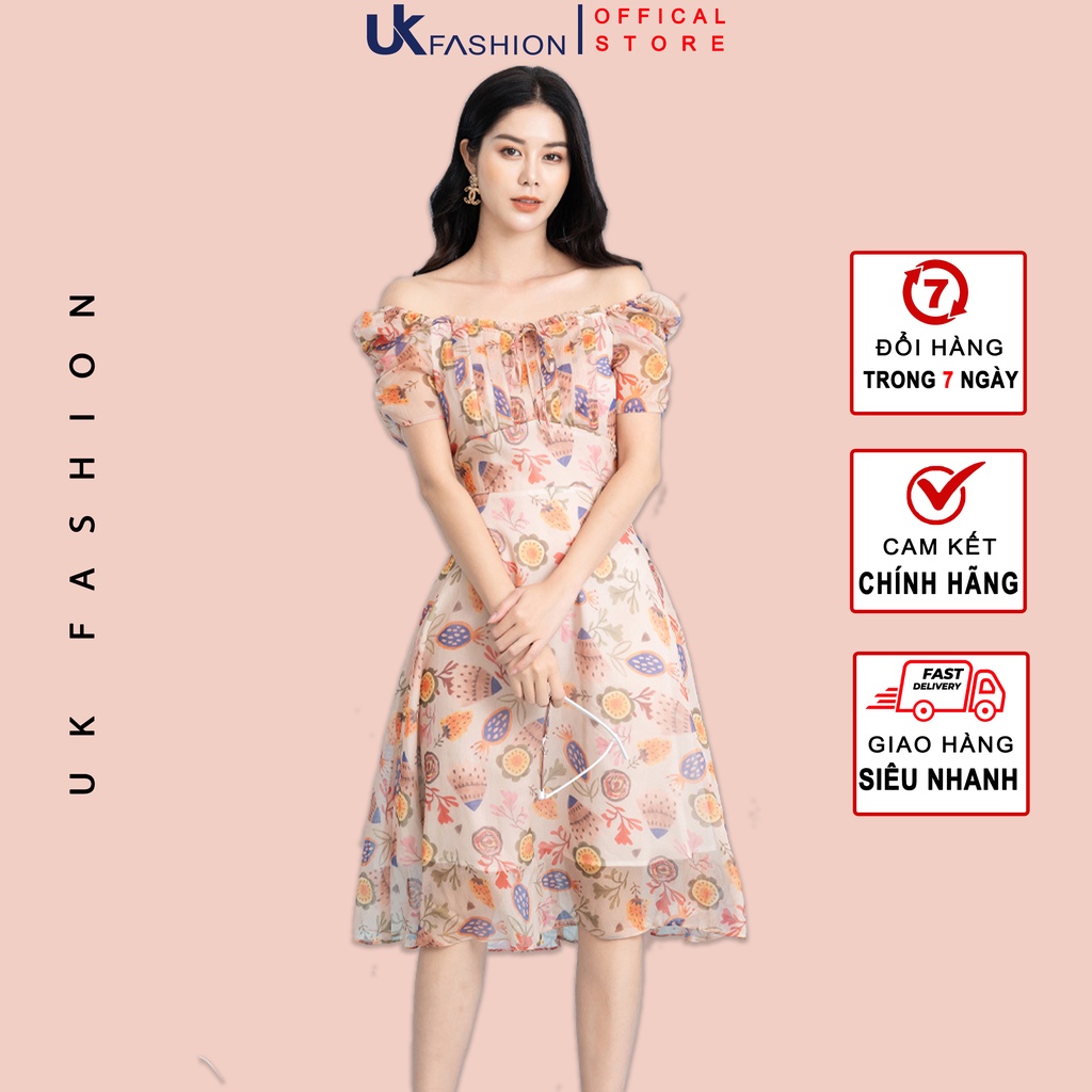 Đầm Hoa Xòe Phối Ngực NhúnThời Trang UK Fashion Thiết Kế Cổ Vuông Nữ Tính, Chất Liệu Vải Cao Cấp NKDV2203009