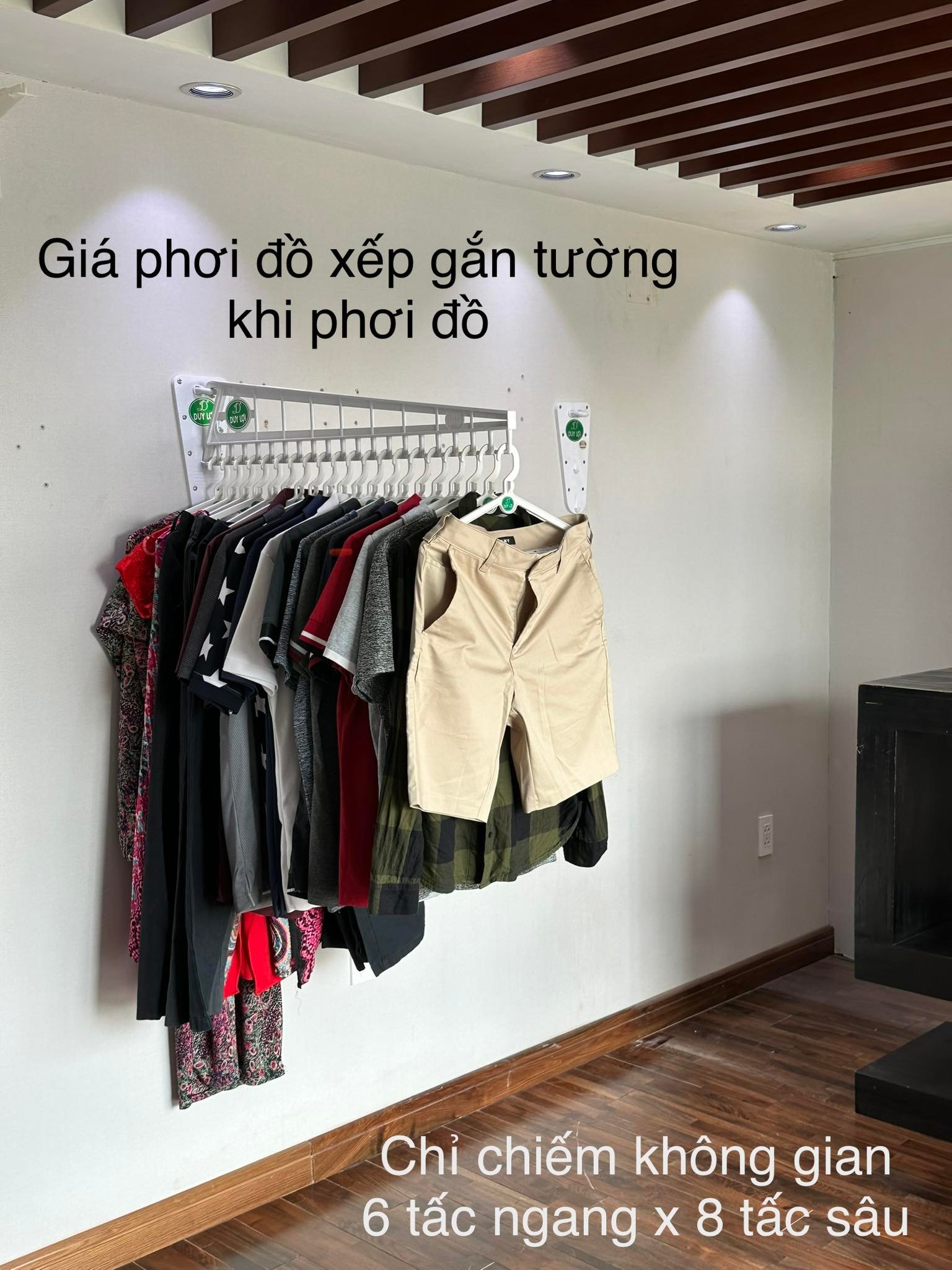 GIÁ PHƠI ĐỒ XẾP GẮN TƯỜNG - QUÀ TẶNG 20 MÓC ÁO