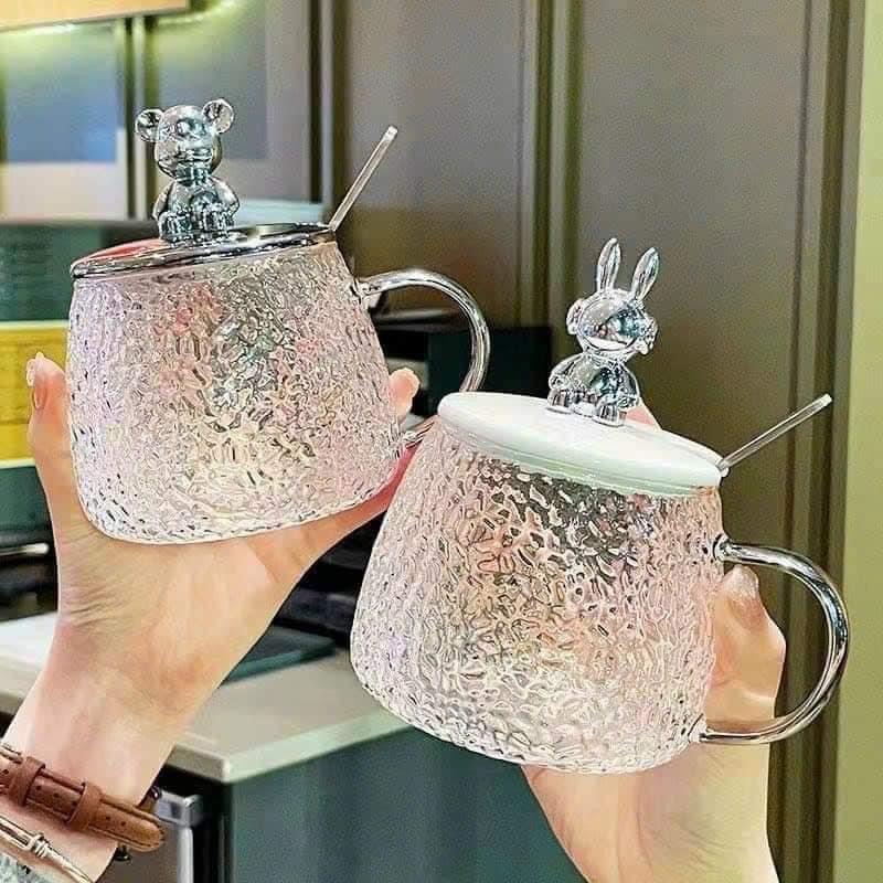 Cốc thủy tinh nắp gấu dung tích 420ml cao cấp
