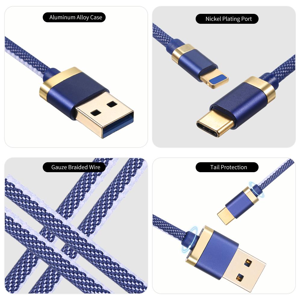 Cáp sạc 3 trong 1 có Micro USB / Type-c Thay thế cho iPhone Xiaomi Huawei Samsung Bện vải 1.2M