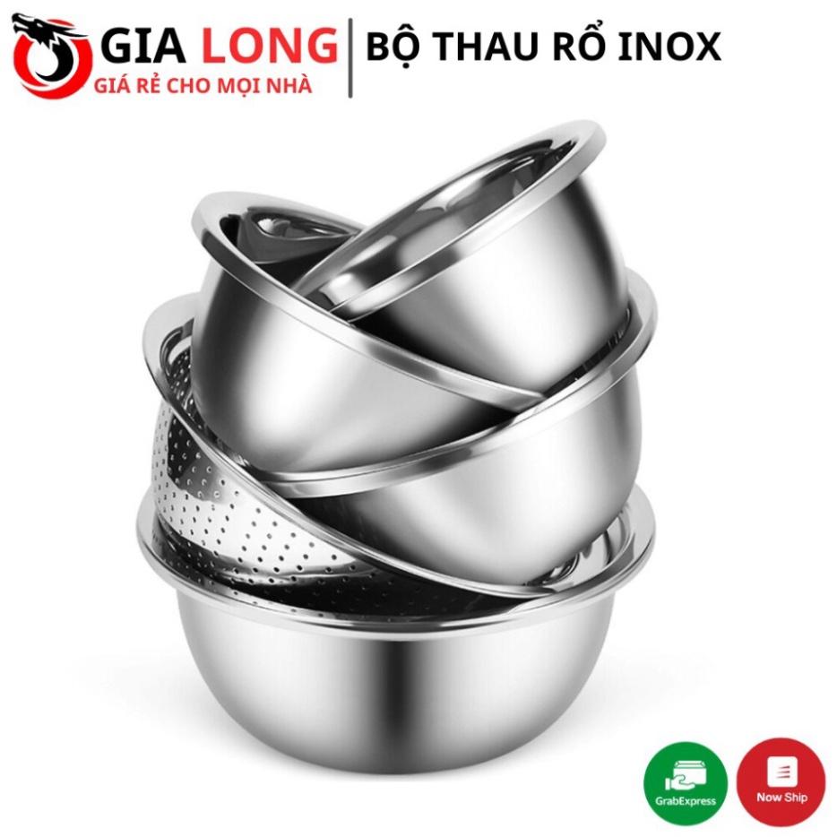 Bộ 5 chậu INOX Không Gỉ, Bộ thau rổ 5 Món Tiện Dụng, chất liệu dày dặn - Size Từ 18-26Cm