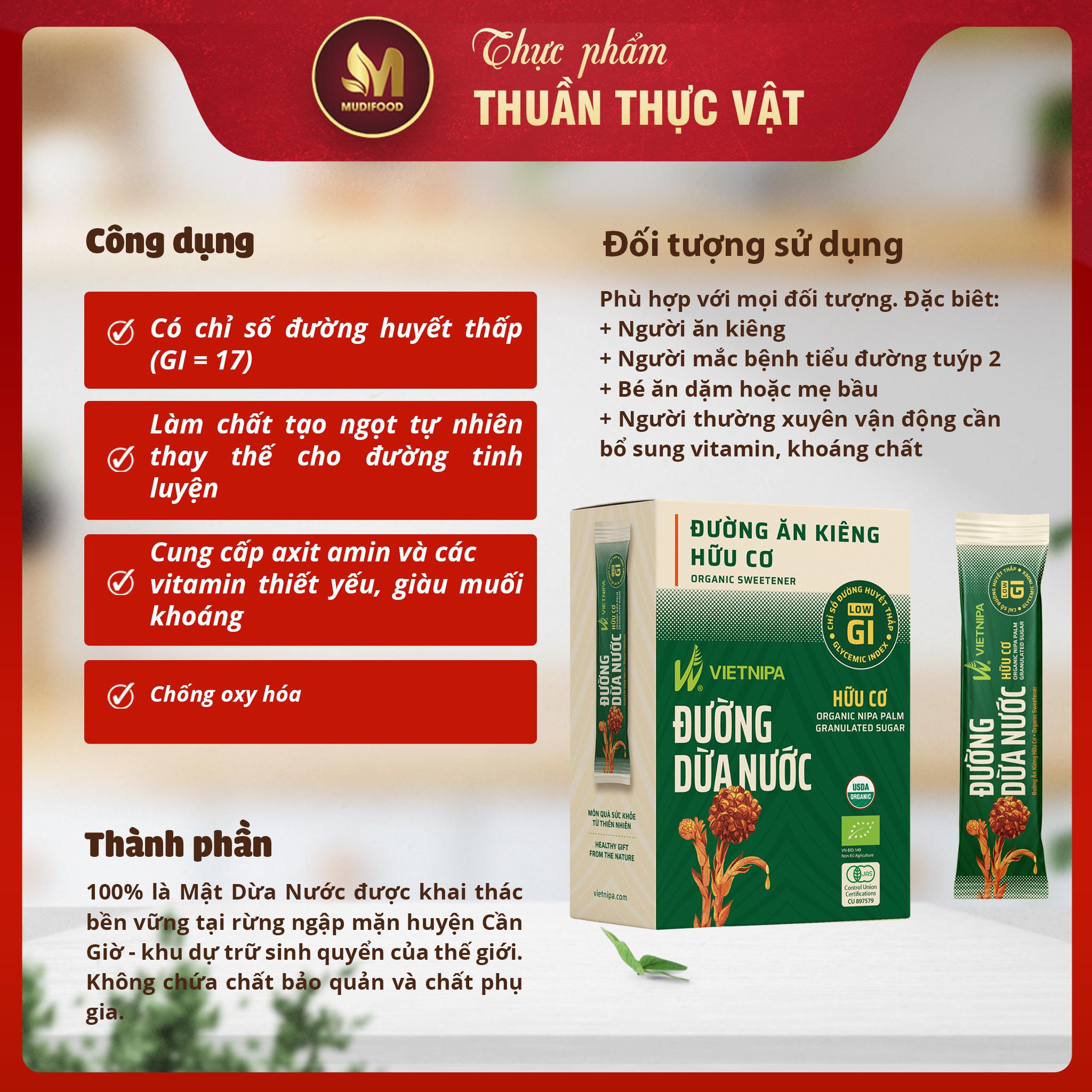 Đường Dừa Nước Hữu Cơ Vietnipa Hộp 50g - Thực Phẩm Bổ Sung Dinh Dưỡng Cho Cả Gia Đình, Người Tiểu Đường, Ăn Kiêng, Ăn Chay, Hàm Lượng Vitamin Và Muối Khoáng Cao