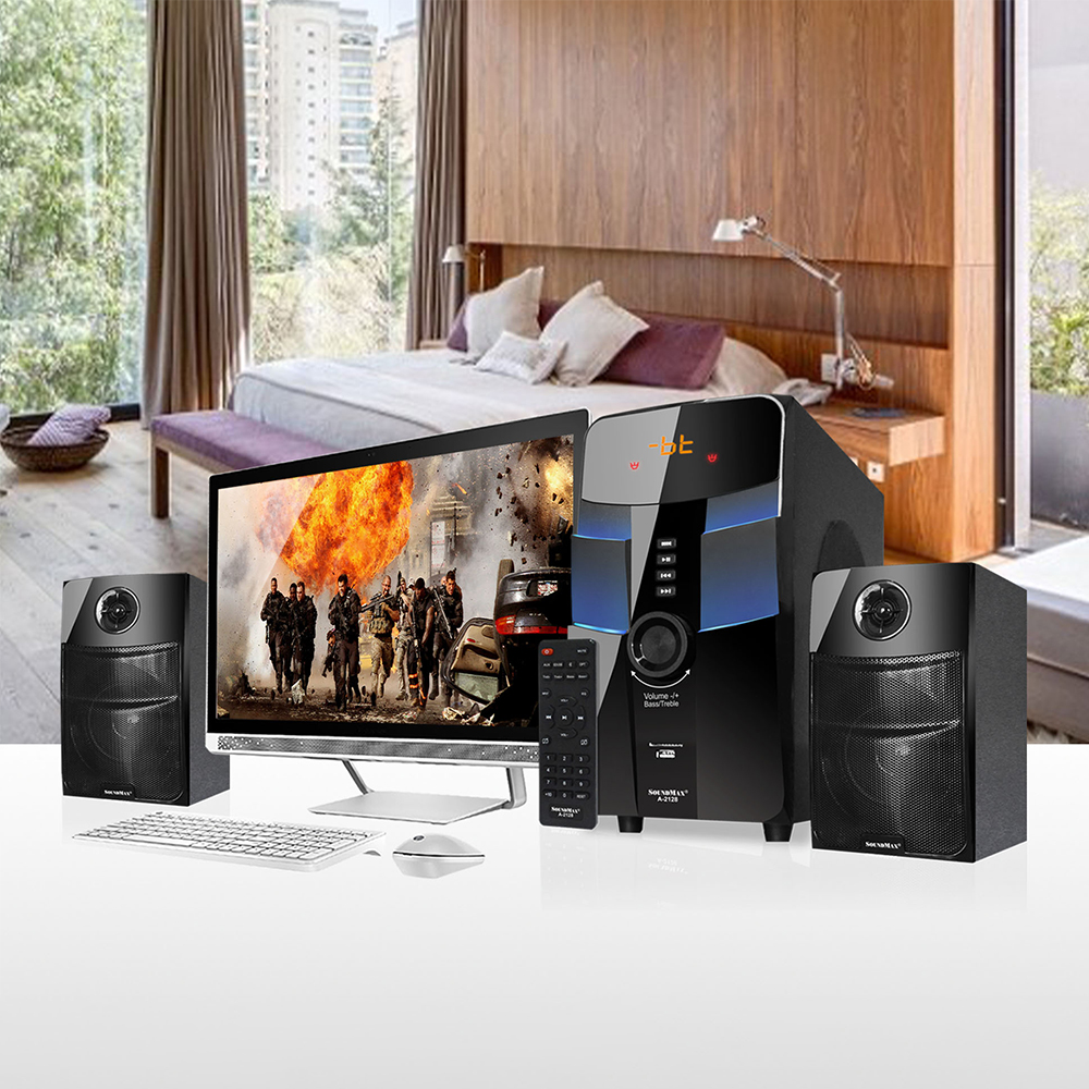 Loa vi tính 2.1 SoundMax A-2128 | Bluetooth Speaker SoundMaxA2128 |  Bluetooth 5.0, AUX, Optical, USB, Thẻ Nhớ SD 128GB | Loa Nghe Nhạc, Xem Phim, Chơi Game | Điều Khiển Từ Xa - Hàng Chính Hãng