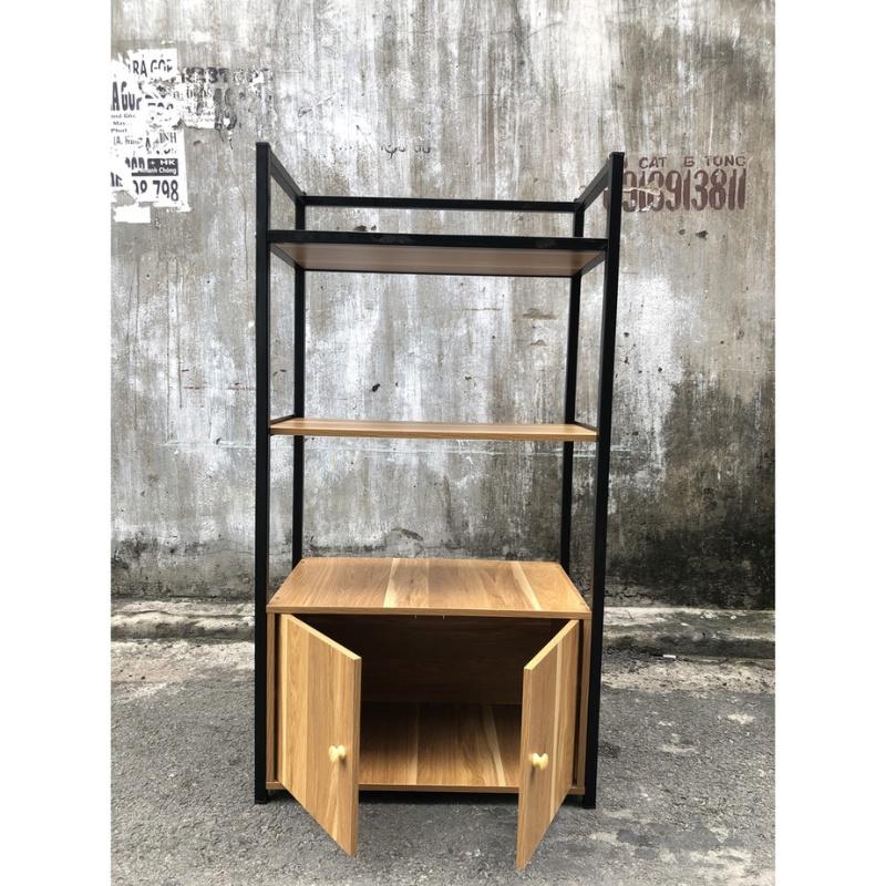 Kệ lò vi sóng 4 tầng, kệ bếp để lò nướng đa năng khung sắt có tủ từ gỗ MDF phủ Melamine 60x35x120 TAGO21