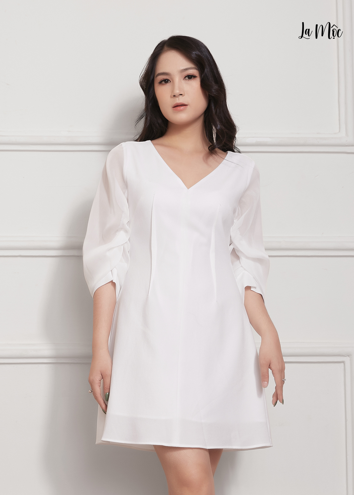 Đầm Suông Chiffon Tay Nhún, Chít Ben Ngược Maxivic, La Mộc - LM012218