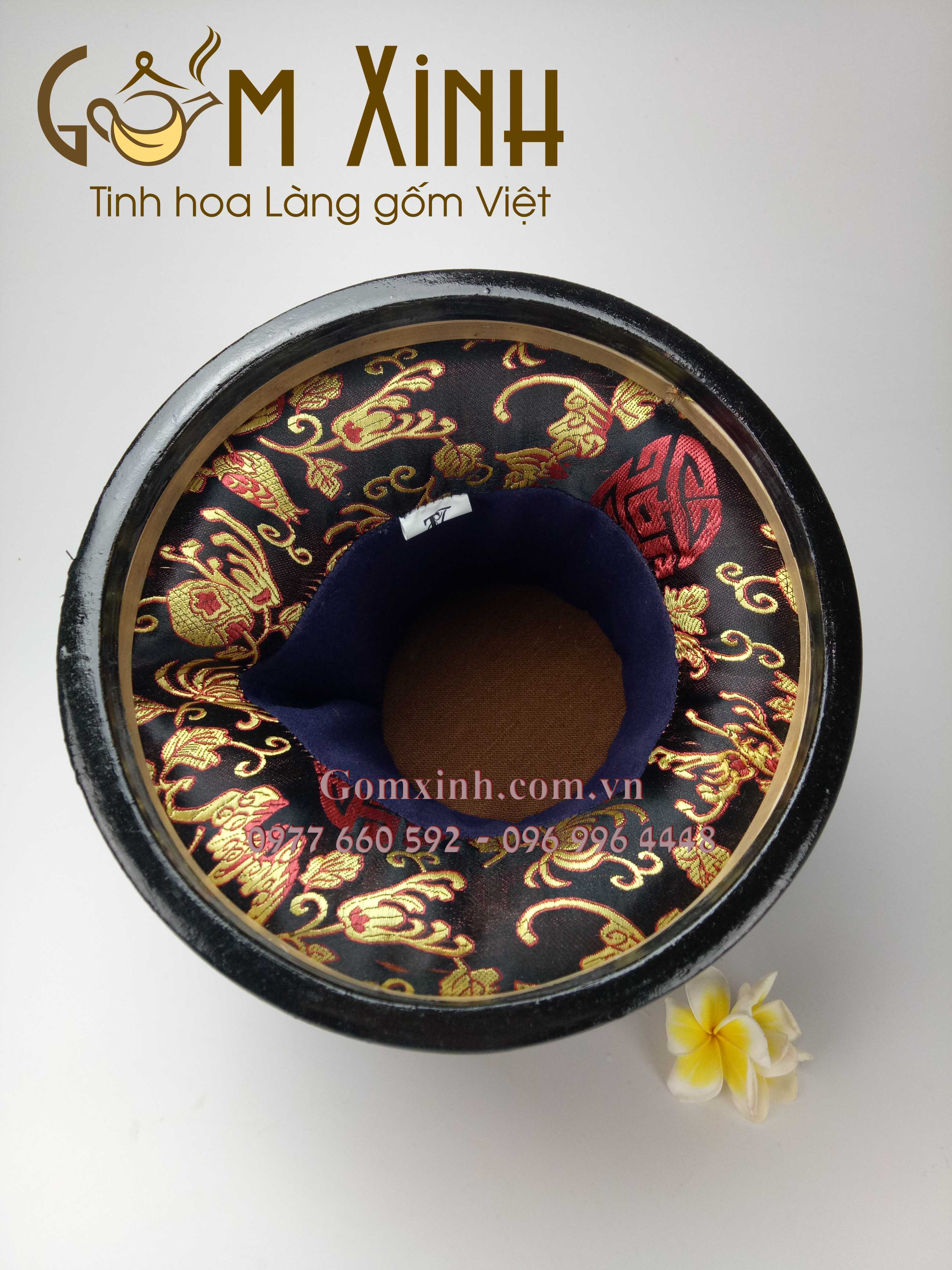 Bao ủ ấm Bát Tràng_giỏ ủ ấm kèm bộ tích 0.75 lít men Lam Cổ vàng kim