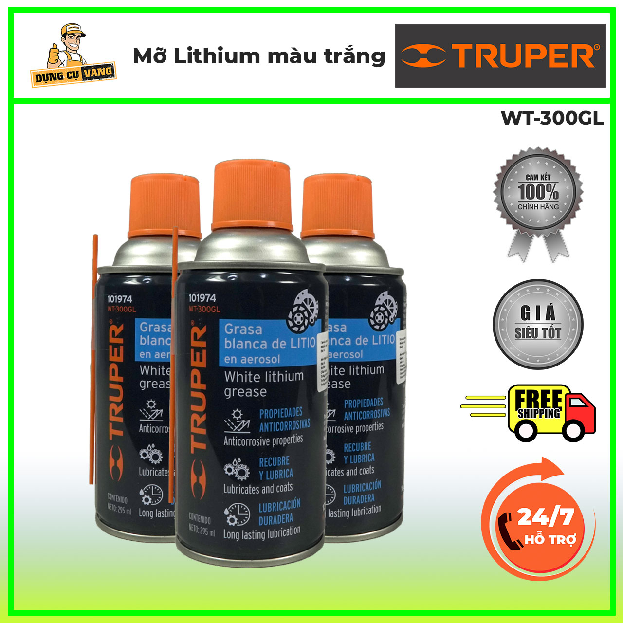 Chai xịt chống rỉ sét, bôi trơn 295ml Truper WT-300GL