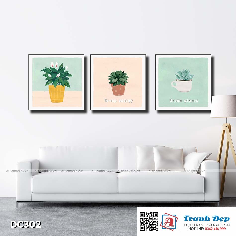 Bộ 3 tranh canvas treo tường Decor Chậu cây dễ thương - DC302