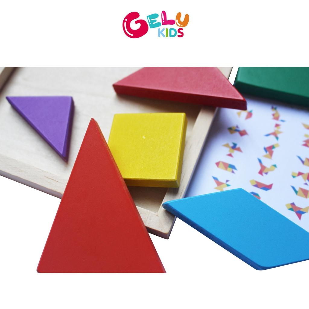 Bộ đồ chơi ghép hình Trí Uẩn Tangram GELU KIDS gỗ sơn màu tự nhiên cho bé vui chơi giải trí - GLDC01