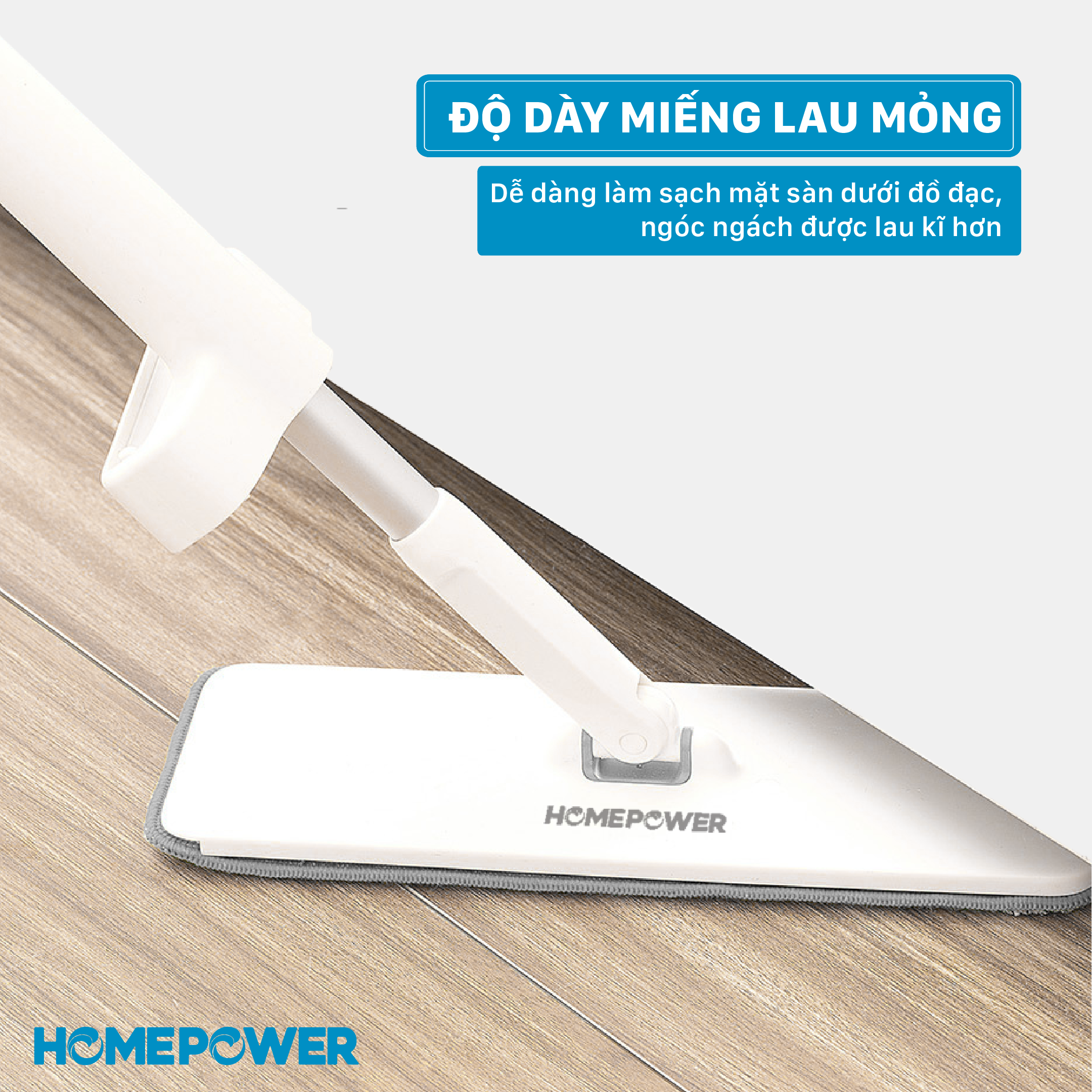 Cây Lau Nhà Tự Vắt Thông Minh 360 Độ Homepower CS-01, Thân Nhôm Sang Trọng, Cao Cấp, Bông Lau Microfiber Siêu Thấm Hút