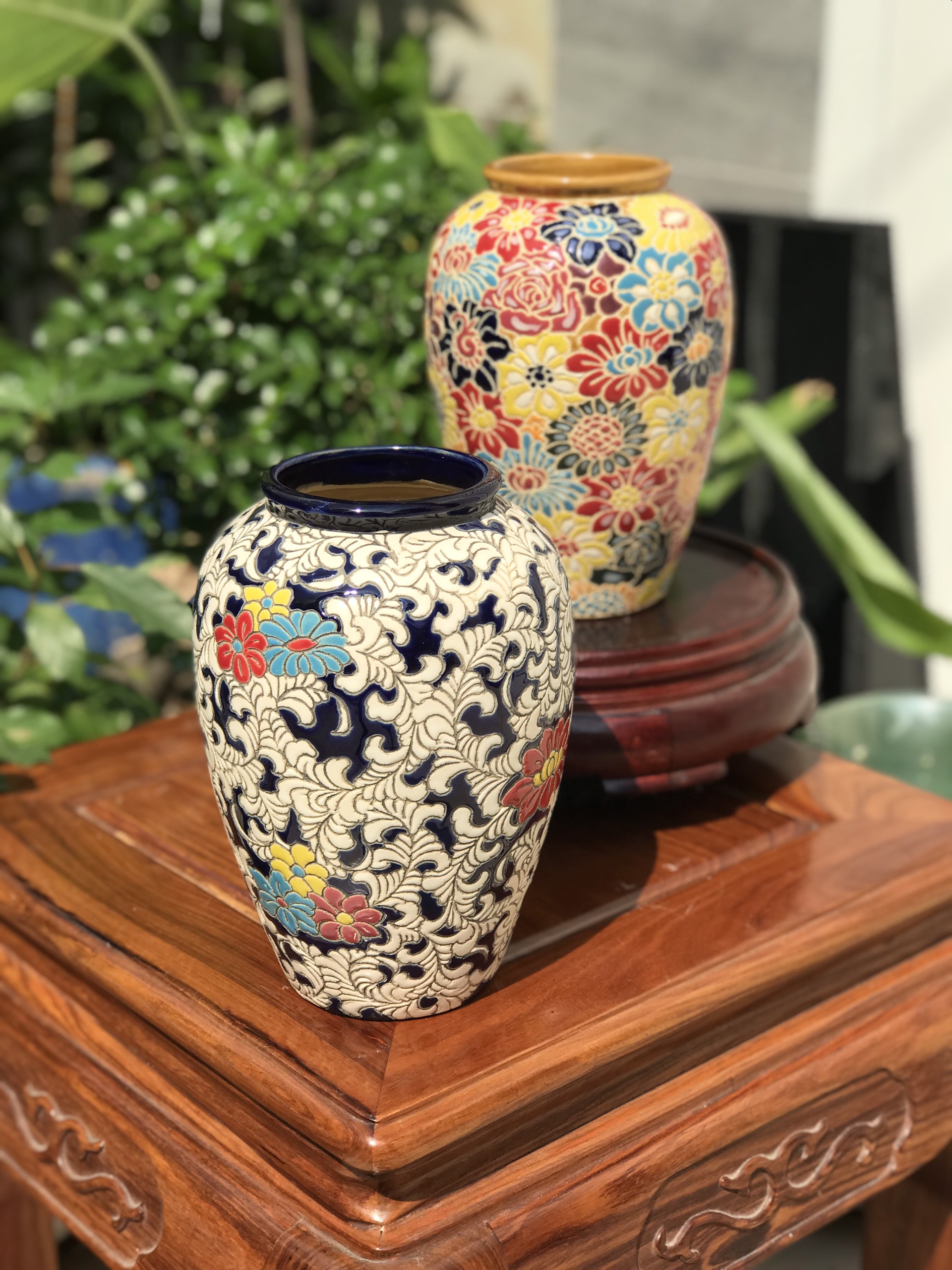 Bình Bông Gốm Sứ Bách Hoa, Dây Lá, Gốm Mỹ Nghệ Nam Bộ, Cao 22cm Cắm Hoa Trang Trí Decor