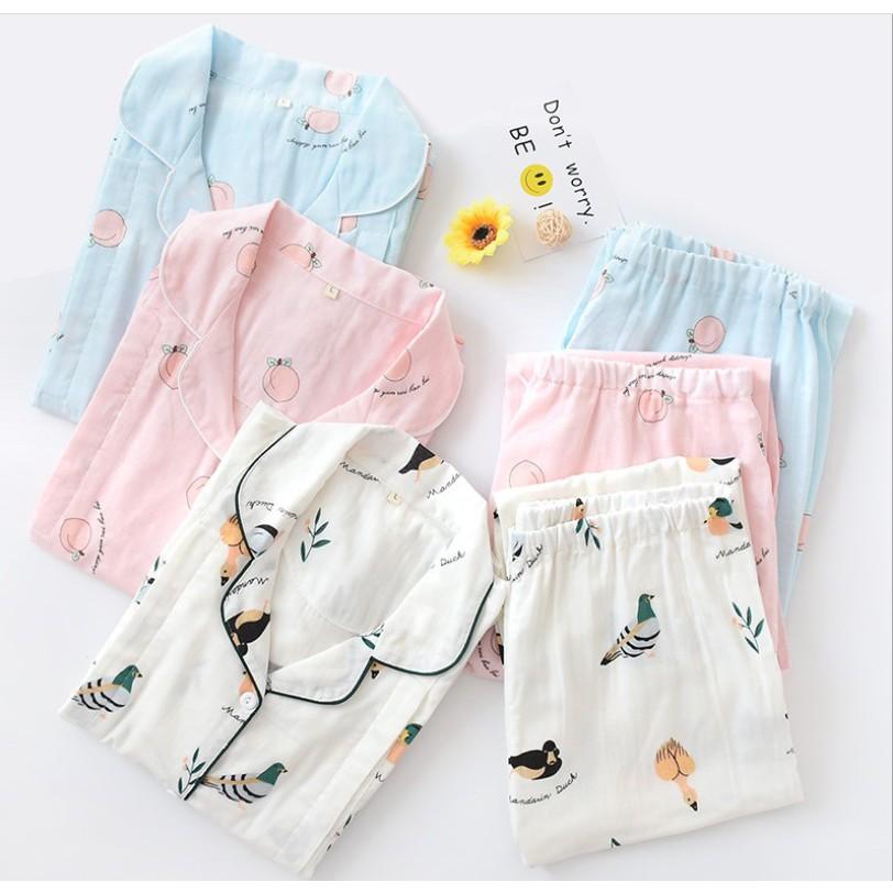 Pijama bầu và sau sinh dài tay Azuno AZ1407 Chất Liệu Xô Nhật Dành Cho Mùa Hè