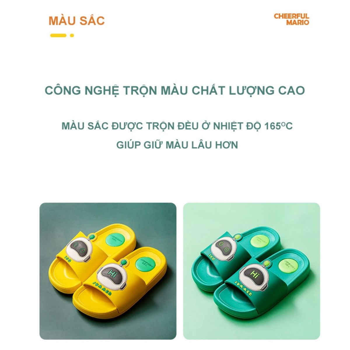 Dép Trẻ Em Cheerful Mario QL - 6101 Siêu Mềm Siêu Nhẹ Chống Trơn Trượt Cho Bé Trai Và Bé Gái - 5 Màu Đính Sticker Robot