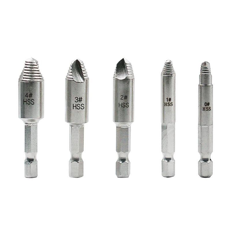 5Pcs Damaged Screw Remover 1/4"Hex Shank Hss Broken Breakage Head Stripped Screw Bolt Remover Extractor