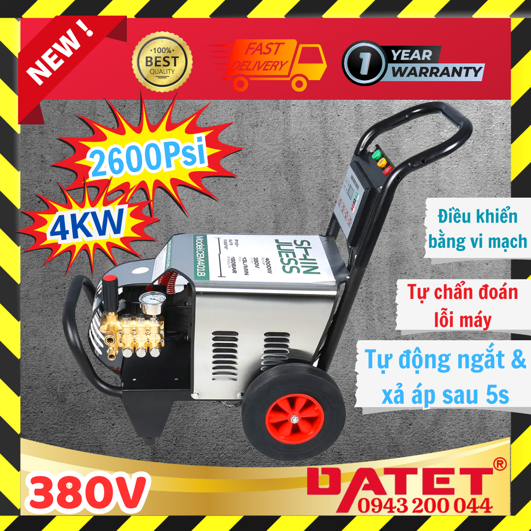 Máy rửa xe áp cao 4Kw, máy xịt rửa cao áp 2600Psi điện 3 pha 380V 18M25-4T4