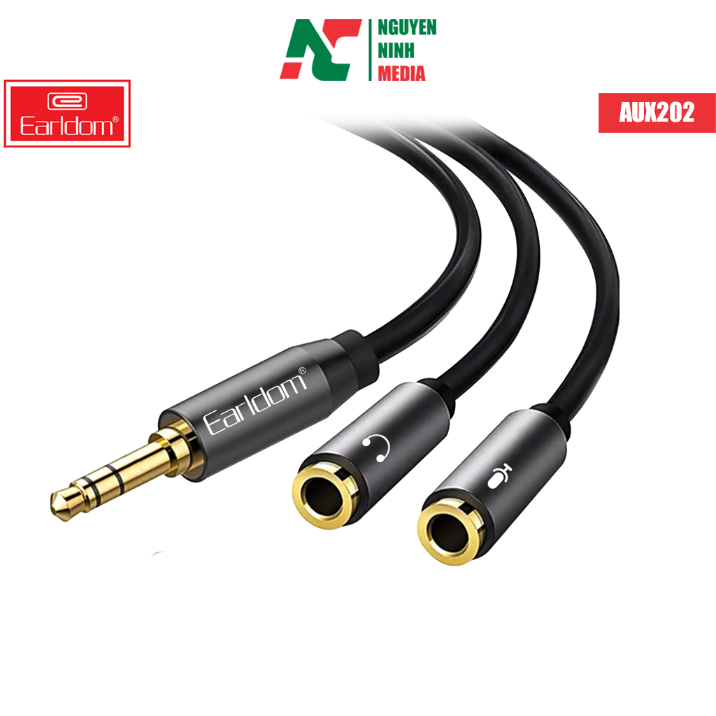 Cáp Chia Audio 3.5mm ra 2 đầu 3.5mm Loa và Mic Earldom AUX202 (Màu Ngẫu Nhiên) - Hàng Chính Hãng