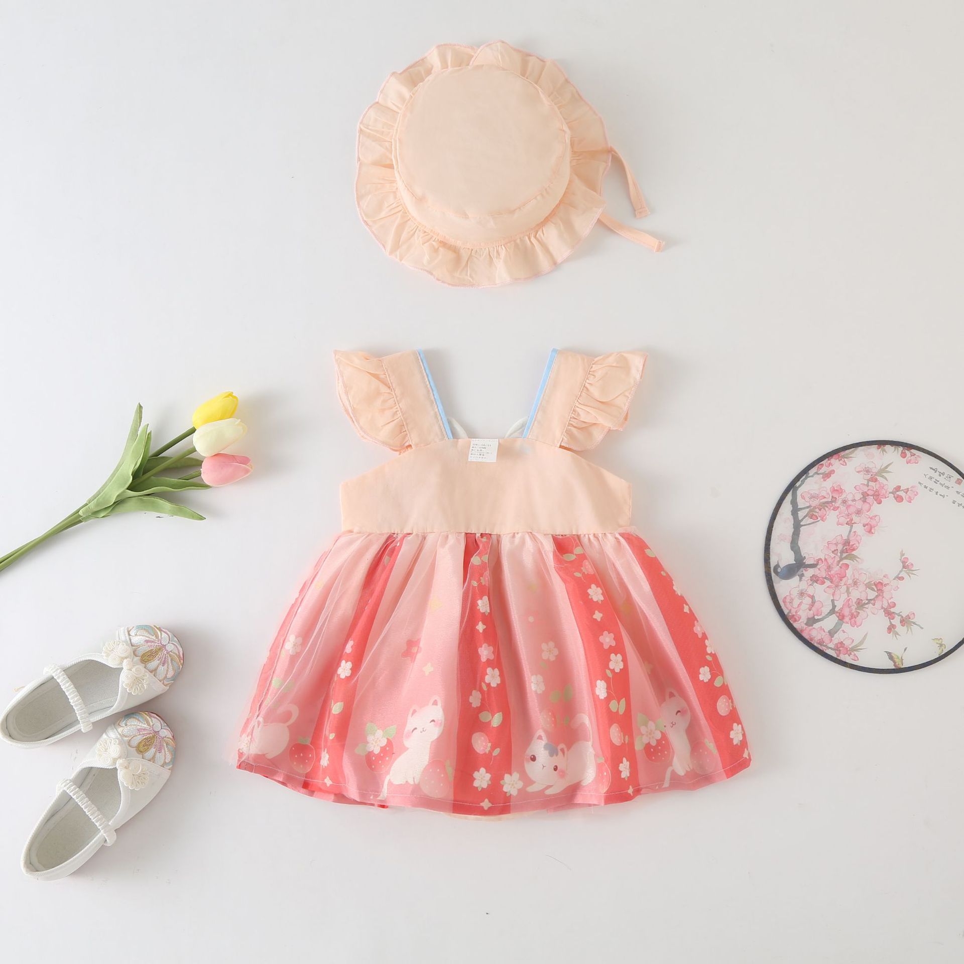 Đầm sơ sinh cho bé gái phong cách trung hoa mặc lễ tết đẹp size 5-12kg hàng Quảng Châu (kèm nón)