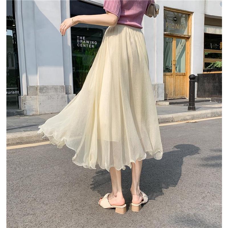 MS722 Chân váy dài voan tơ 2 lớp, chân váy xoè dáng dài