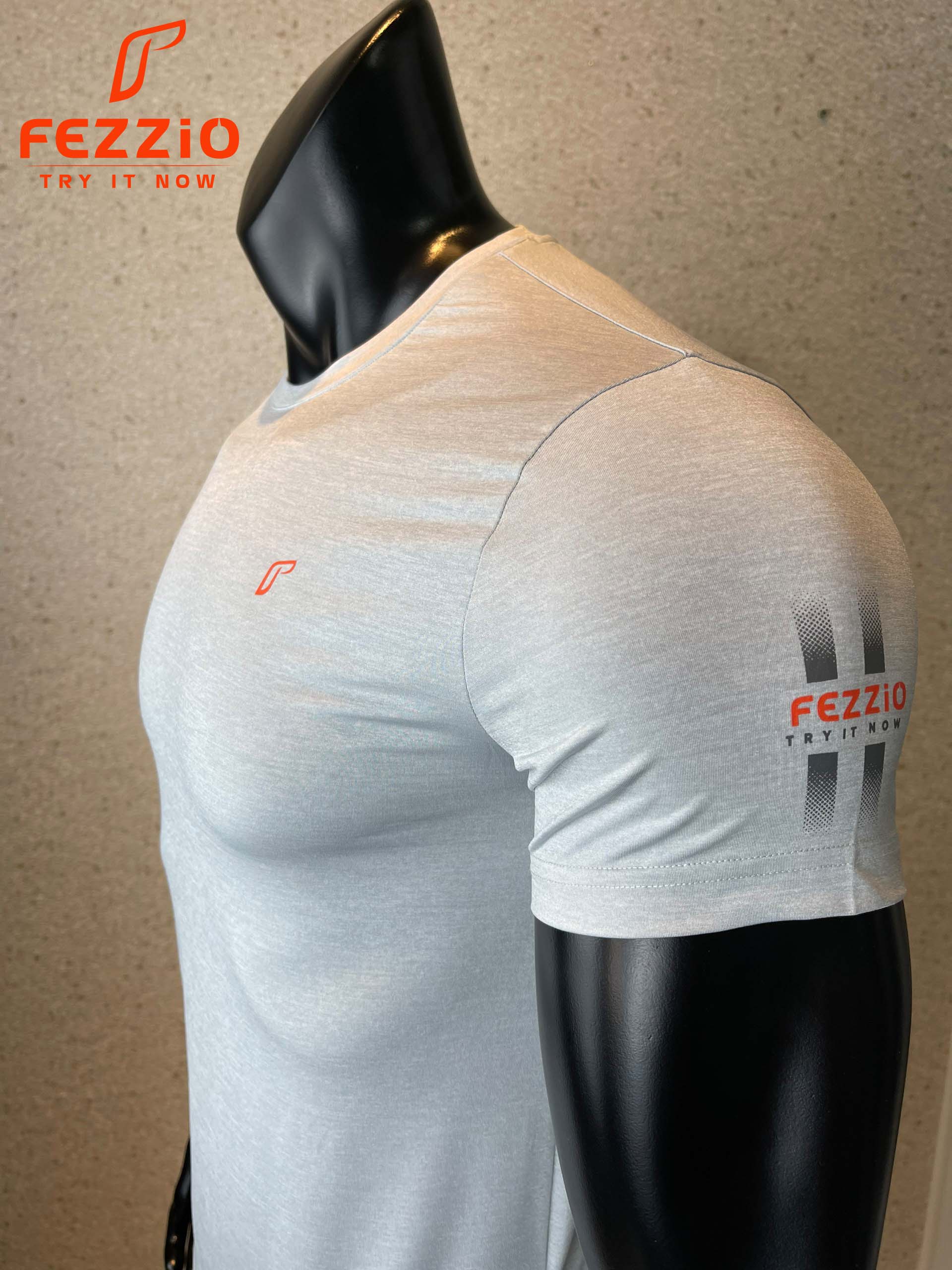 Áo thun thể thao tập gym kiểu dáng cổ tròn ôm body năng động, trẻ trung chất vải nhập khẩu Đài Loan thương hiệu Fezzio