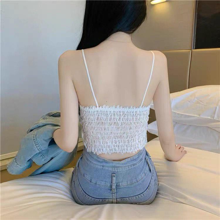 M33. Áo 2 dây da croptop chun lưng sẵn đệm ngực cá tính, áo nữ kiểu croptop da sang chảnh 2023
