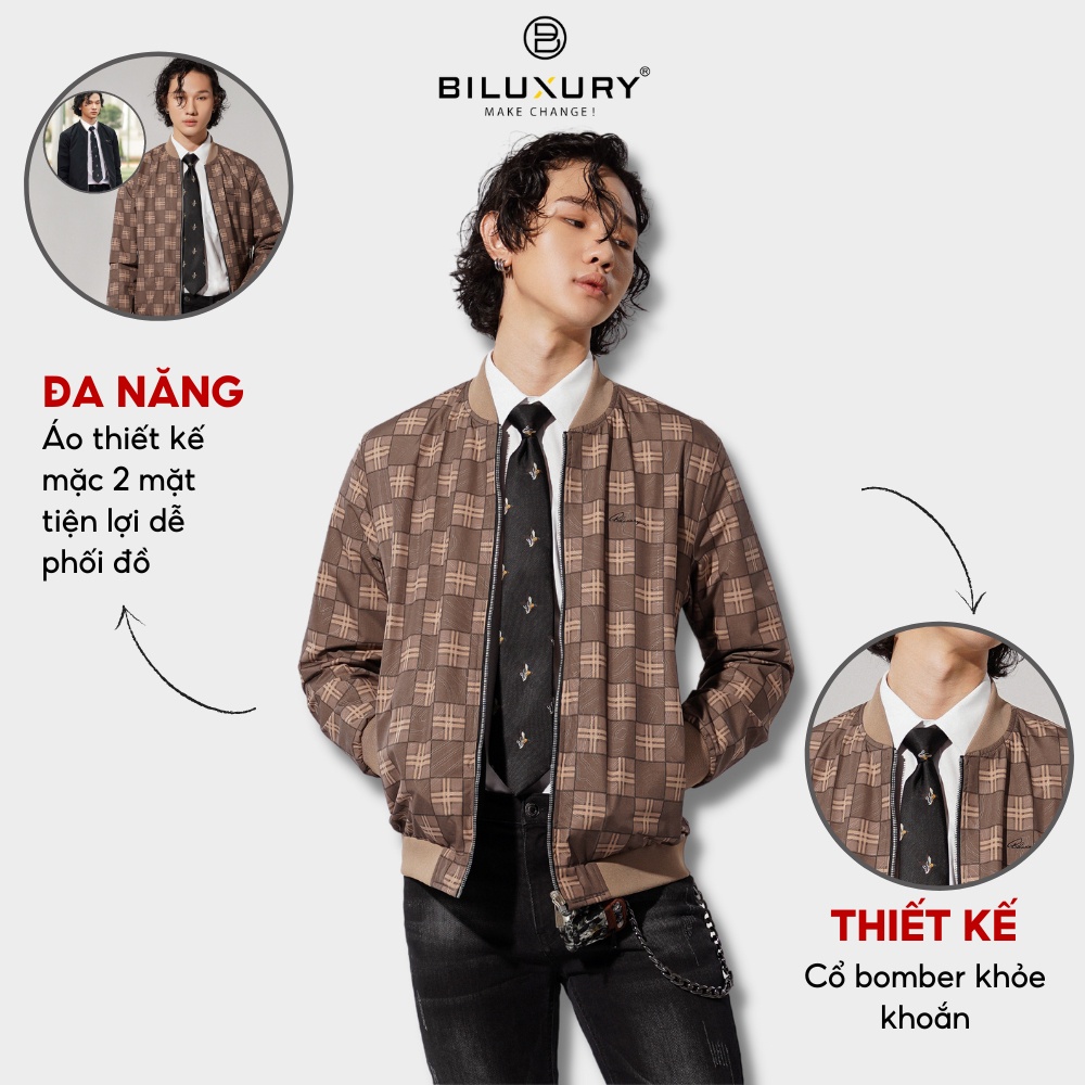 Áo khoác gió nam Biluxury  cổ bomber khỏe khoắn thiết kế mặc 2 mặt phối đồ dễ dàng linh hoạt 6AG2T029CME - 43 (&gt;80kg)