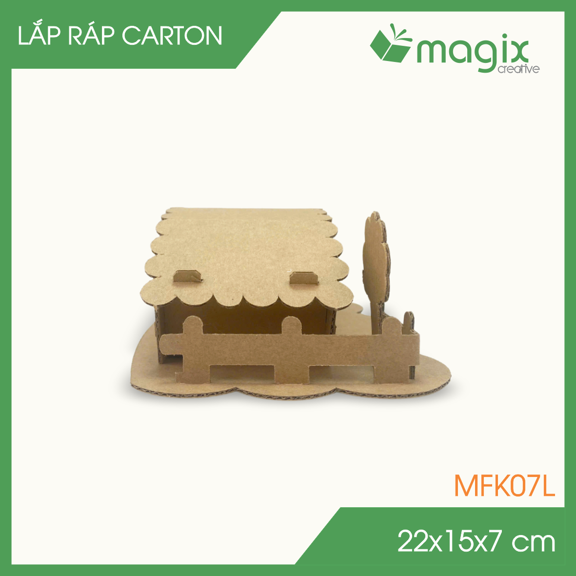MFK07L - 22x15x7 cm - Mô hình ngôi nhà lắp ráp từ bìa carton cao cấp, nhà giấy carton mini sáng tạo