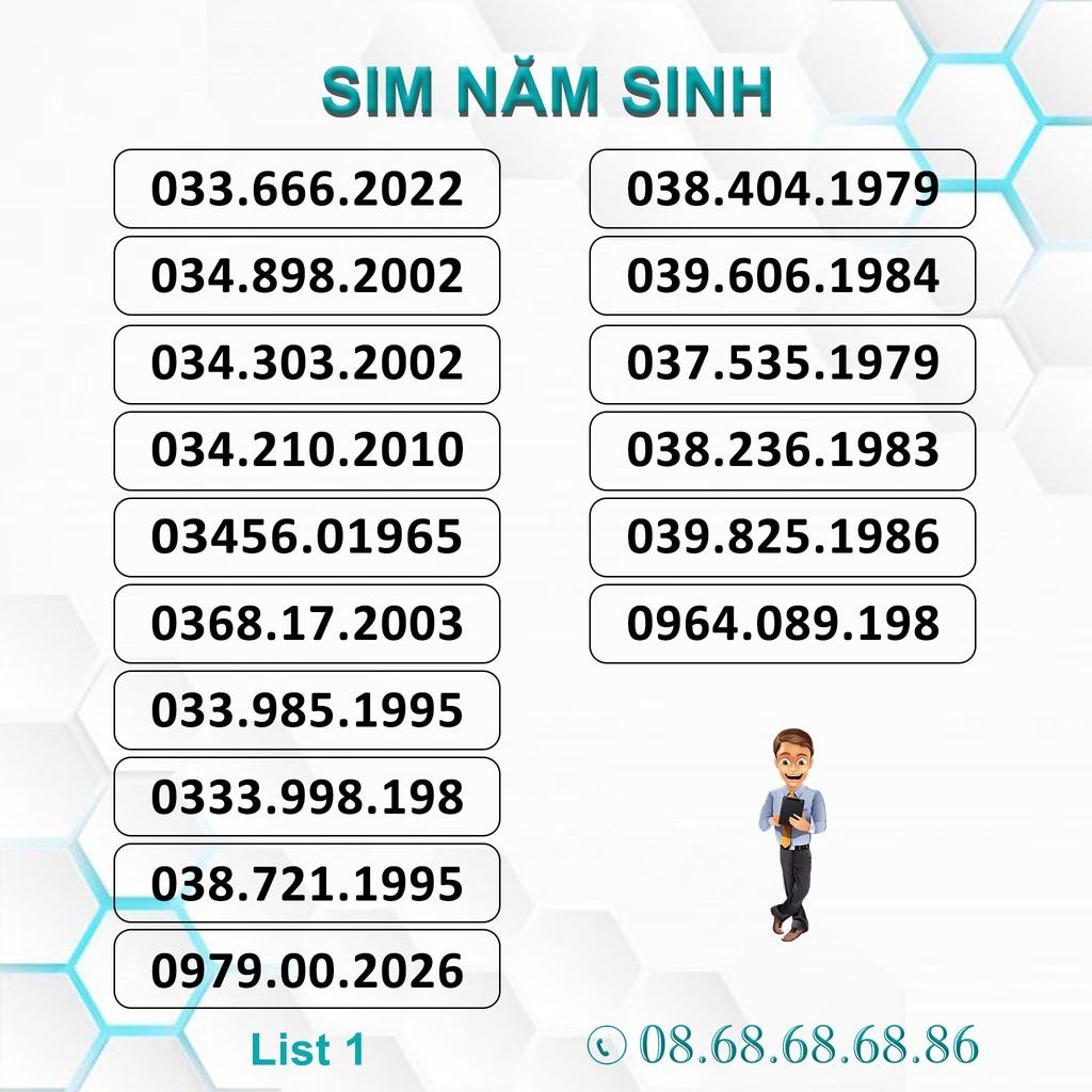 Sim Số Đẹp Năm Sinh List 1, Sim Viettel Trả Trước, Hỗ Trợ Đăng Ký Chính Chủ - Hàng chính hãng