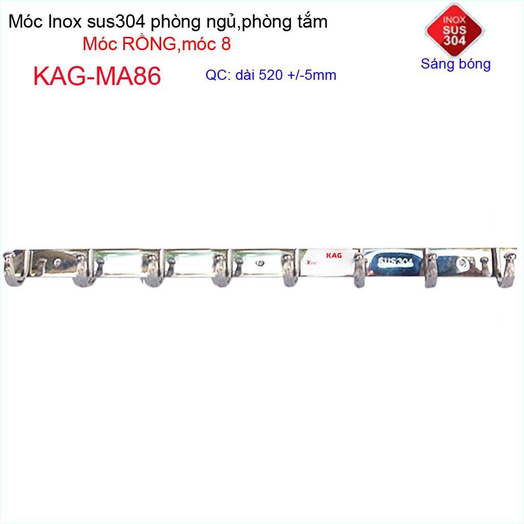 Móc rồng treo quần áo inox 304 cao cấp dày, móc Kace 8 móc treo đồ nhà tắm KAG-MA86