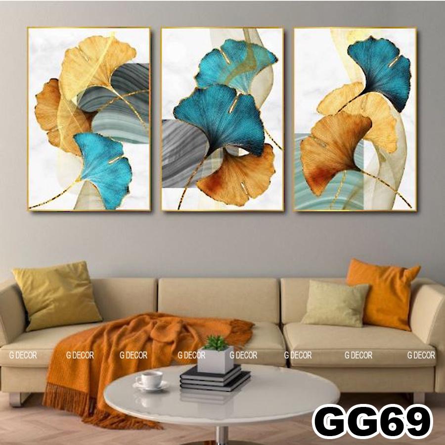 Tranh treo tường canvas 3 bức phong cách hiện đại Bắc Âu 169, tranh hoa đào trang trí phòng khách, phòng ngủ, phòng ăn