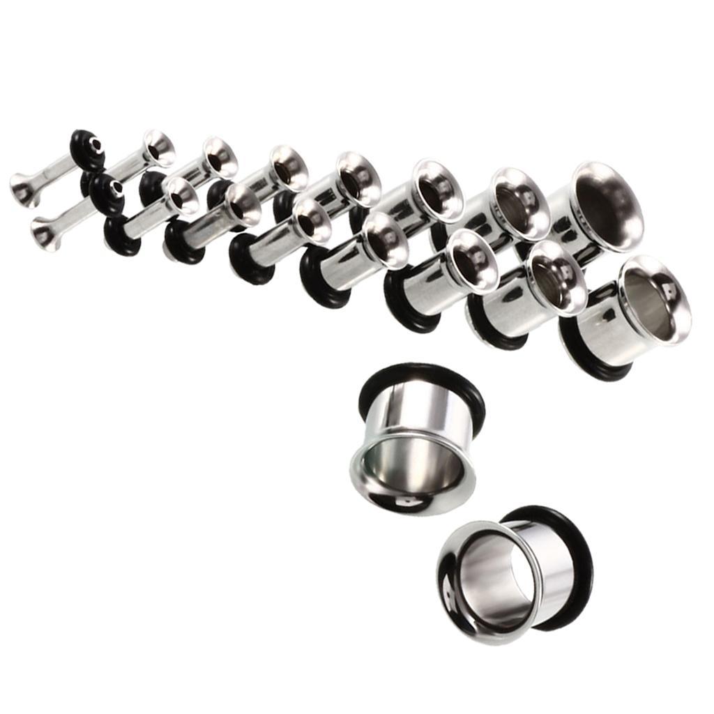 9 Pair Stainless Steel Ear Gauges Stretching Tunnel 14g-00g